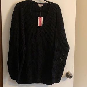 V-Neck open weave Black Sweater NWT